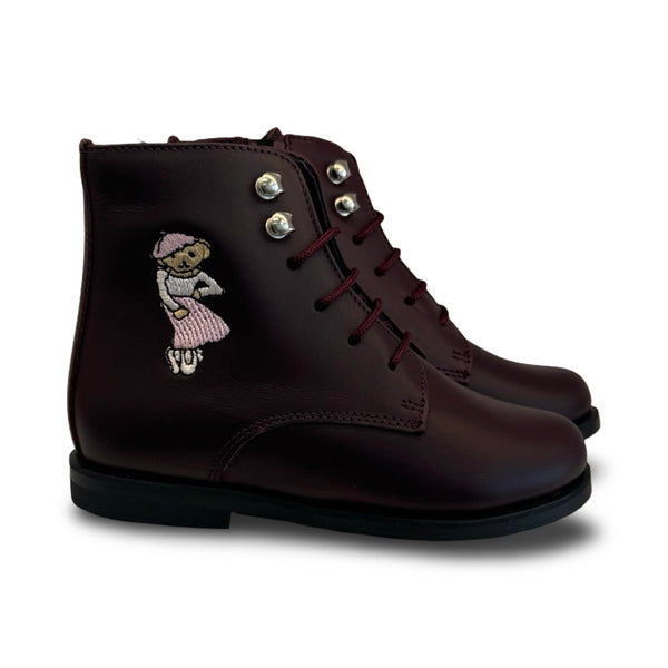 Don Louis Burgundy Bear Lace up Bootie