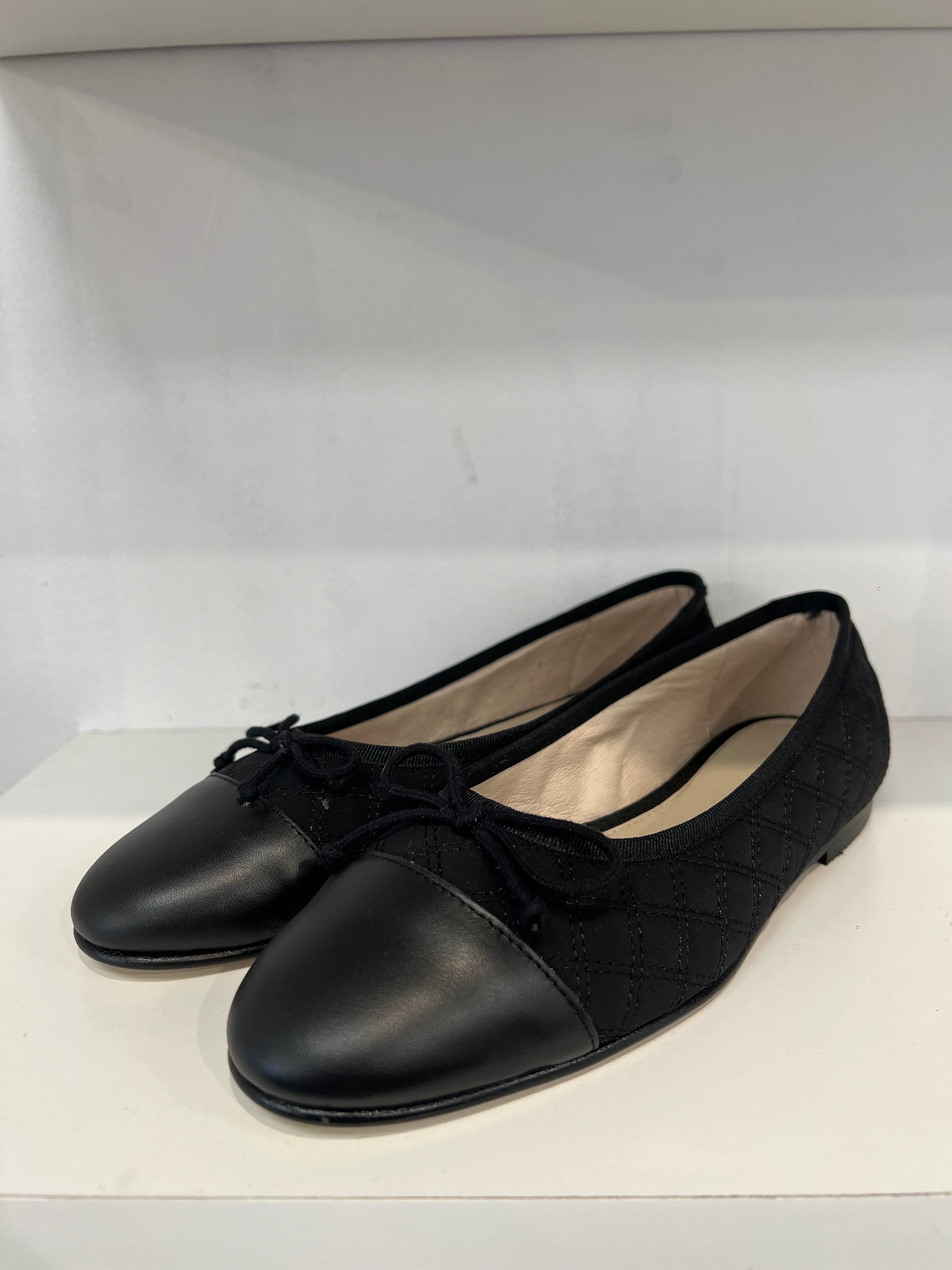 Valencia Black Quilted Cap Toe Ballet Flat