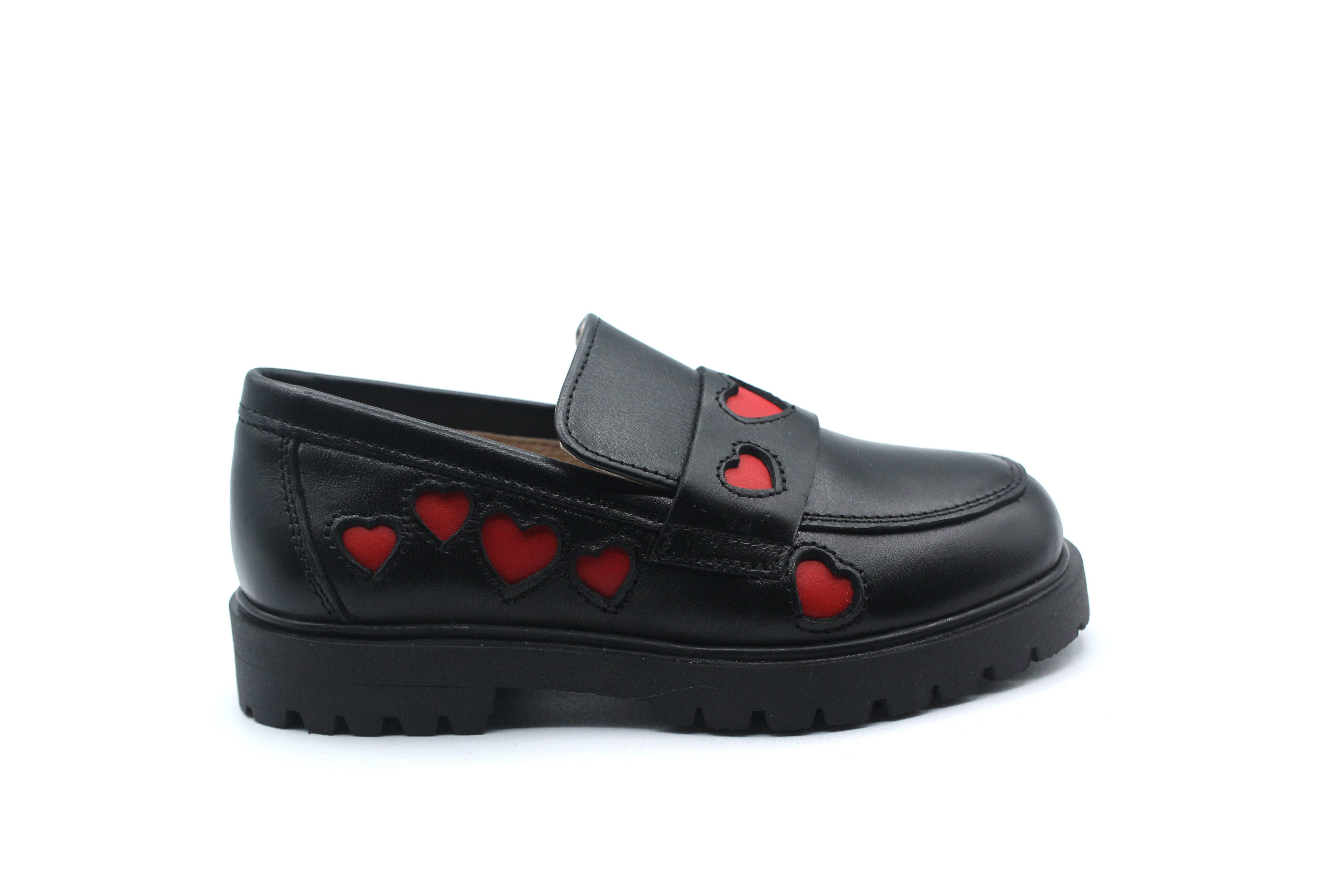 Don Louis Black Red Heart Chunky Loafer