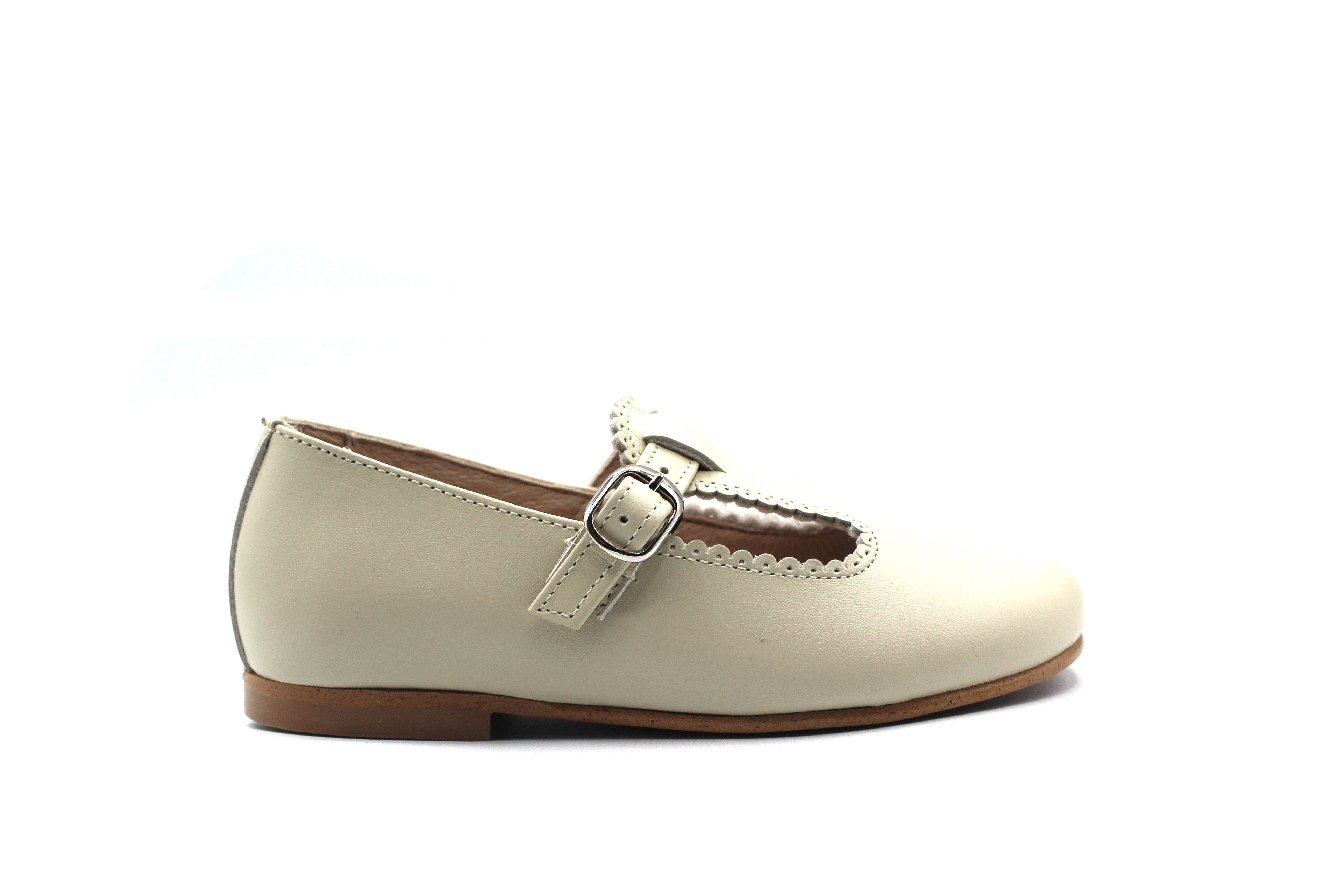 Don Louis Cream Scalloped T-Strap