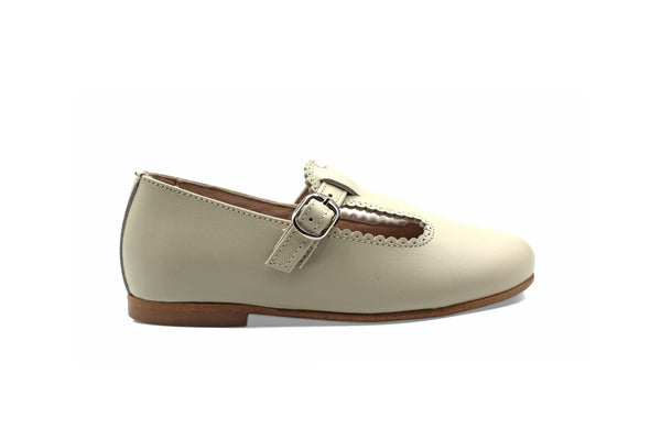 Don Louis Cream Scalloped T-Strap