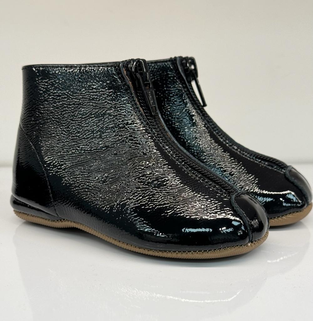 Pepe Black Patent Zipper Bootie