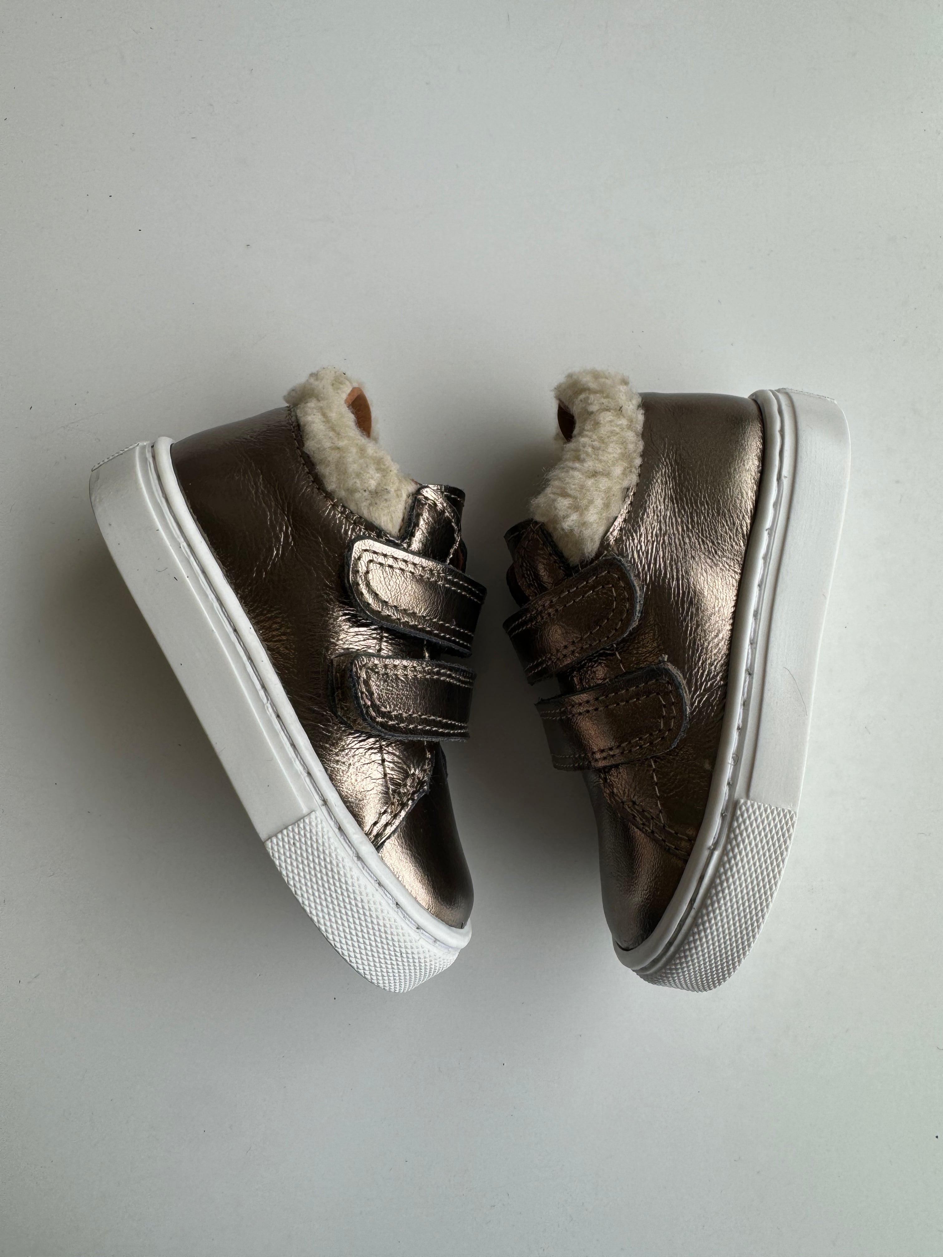 Atlanta Baby Metallic Fur Trim Velcro Sneaker