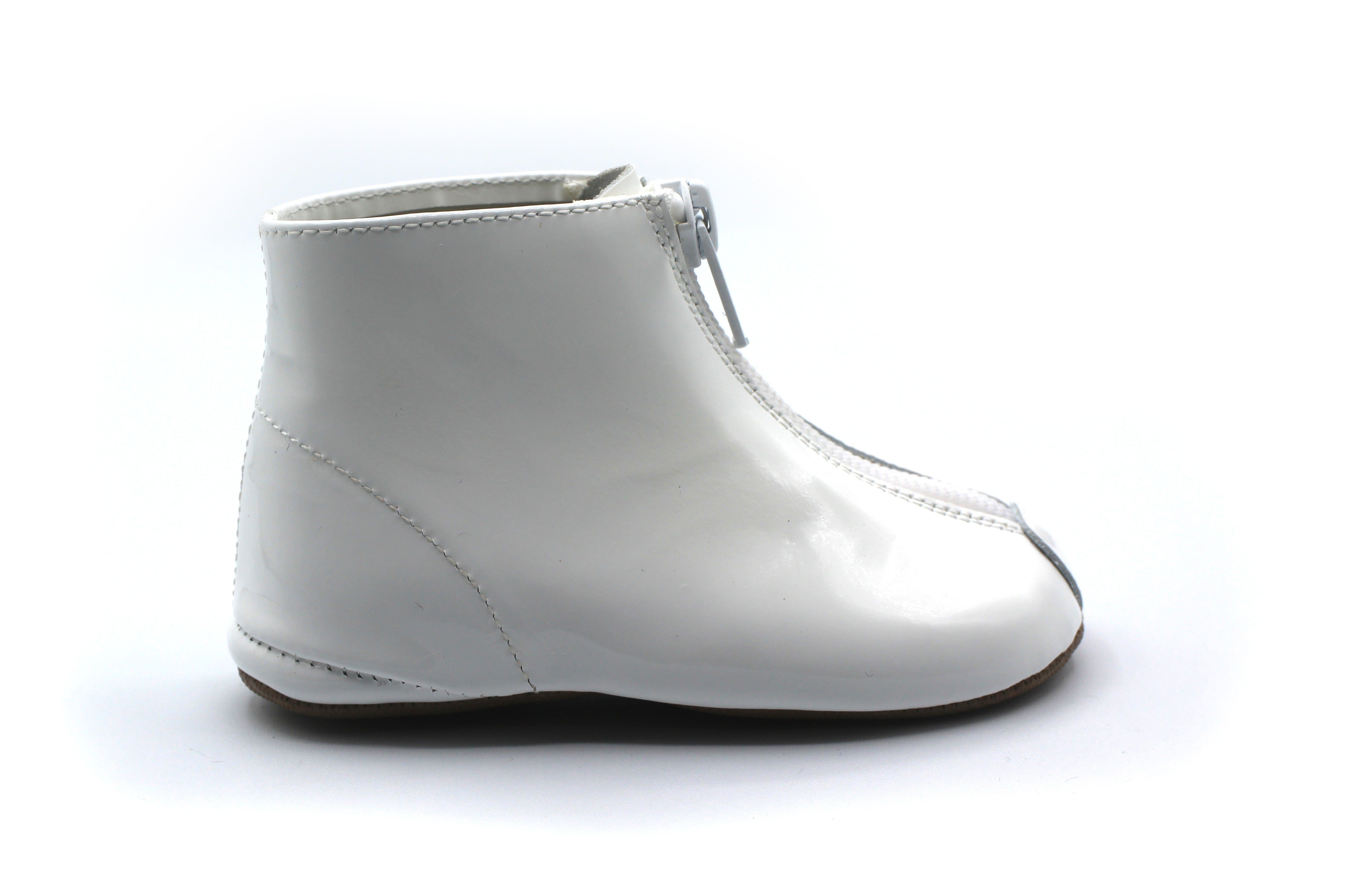 Pepe White Patent Zipper Bootie