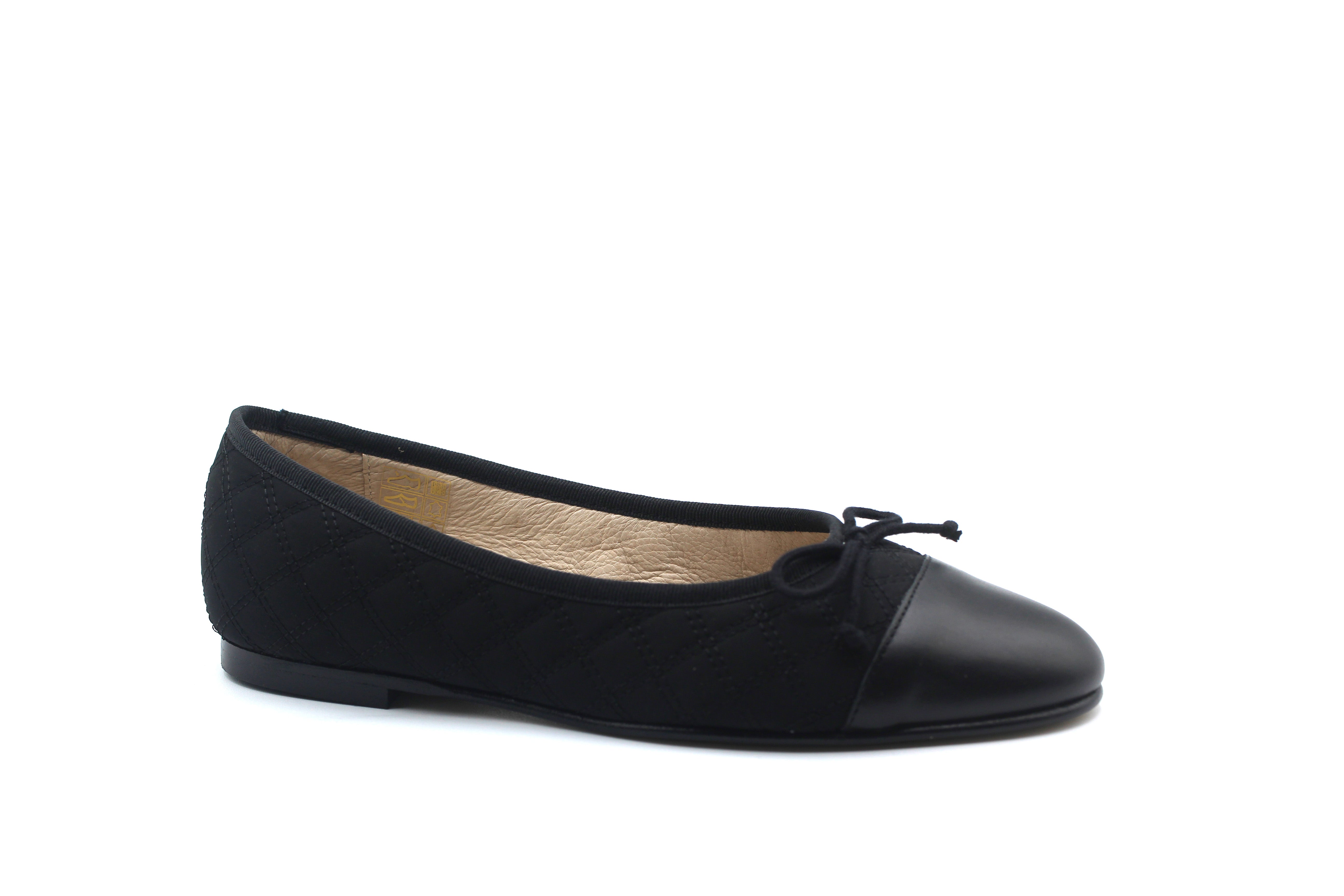 Valencia Black Quilted Cap Toe Ballet Flat