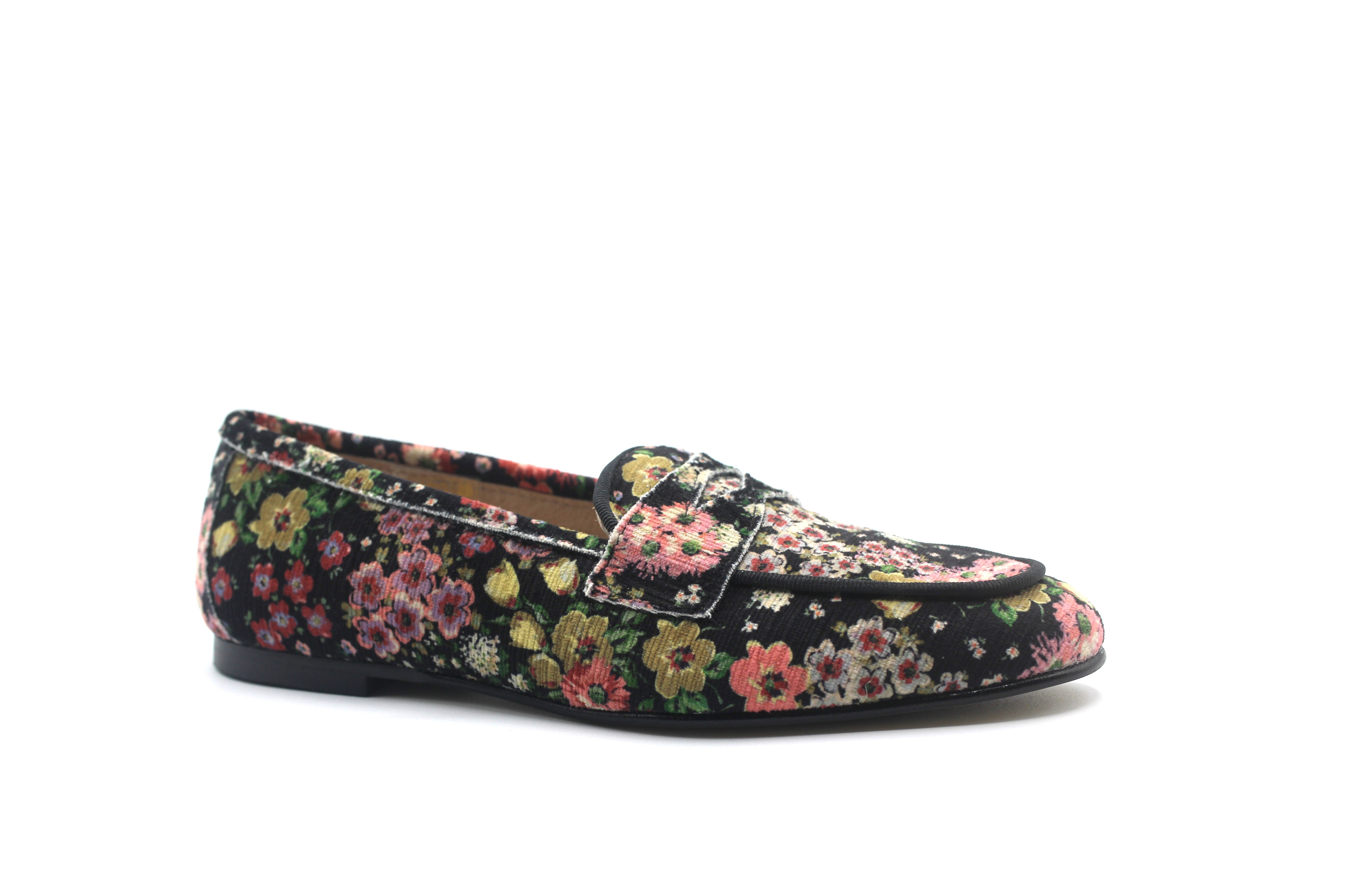 Don Louis Black Floral Penny Loafer