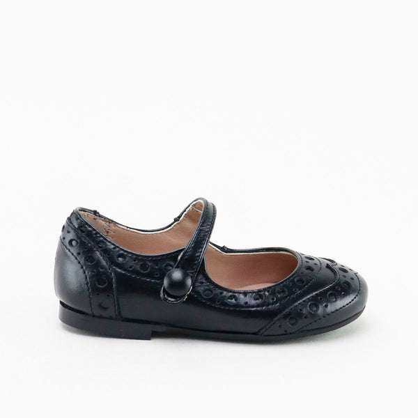 Papanatas Black Leather Wingtip Mary Jane