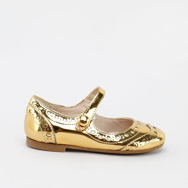 Papanatas Gold Mirrored Wingtip Mary Jane