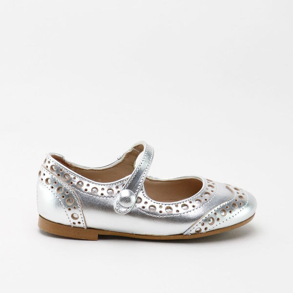 Papanatas Metallic Silver Wingtip Mary Jane