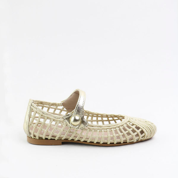 Papanatas Metallic Gold Weave Mary Jane