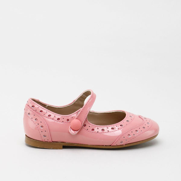 Papanatas Salmon Pink Patent Wingtip Mary Jane