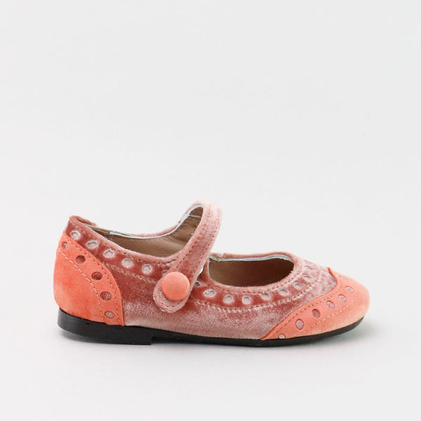 Papanatas Pink Velvet Wingtip Mary Jane